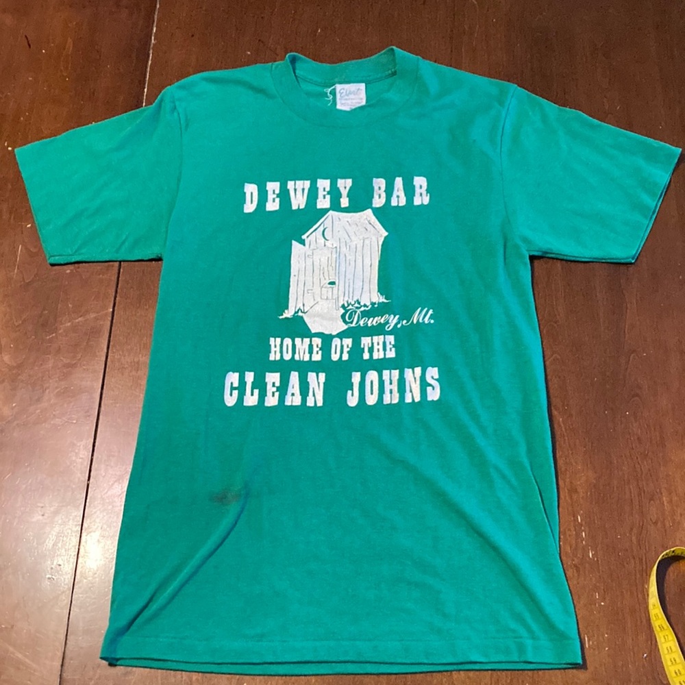 Vintage 1970s Ebert Sportswear Dewey Bar Montana Tee Green Big Sky Medium
